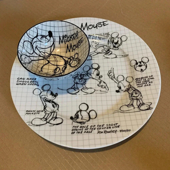 Disney Other - Disney Mickey Mouse Sketch Plate & Bowl